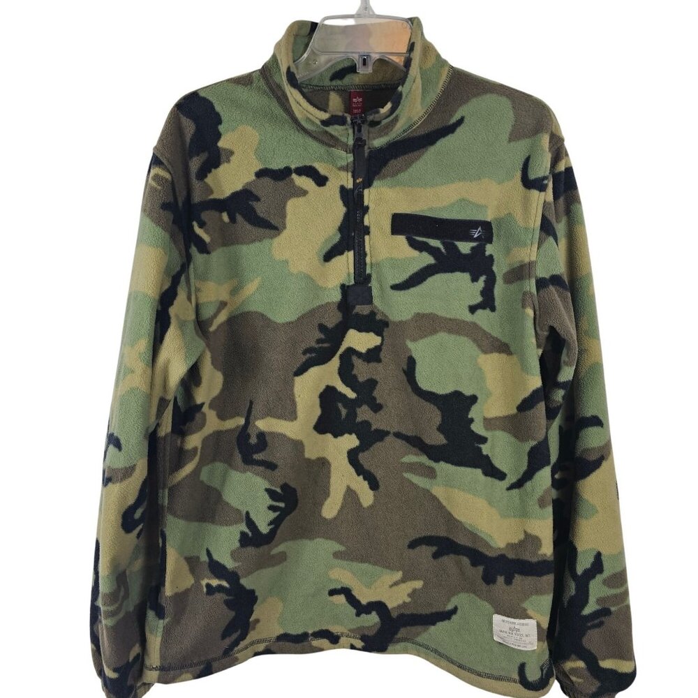 Mens Winter Outdoor Warm Soft Cozy Fleece Green Brown Camo Cowl Neck Sweater S‎